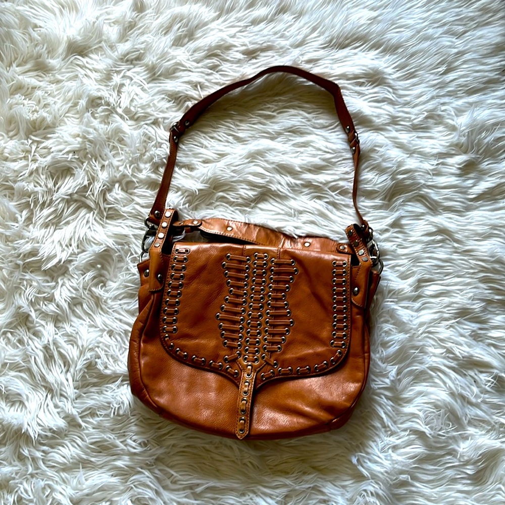 Rebecca Minkoff Camel Brown Leather Perforated Corset Style Satchel